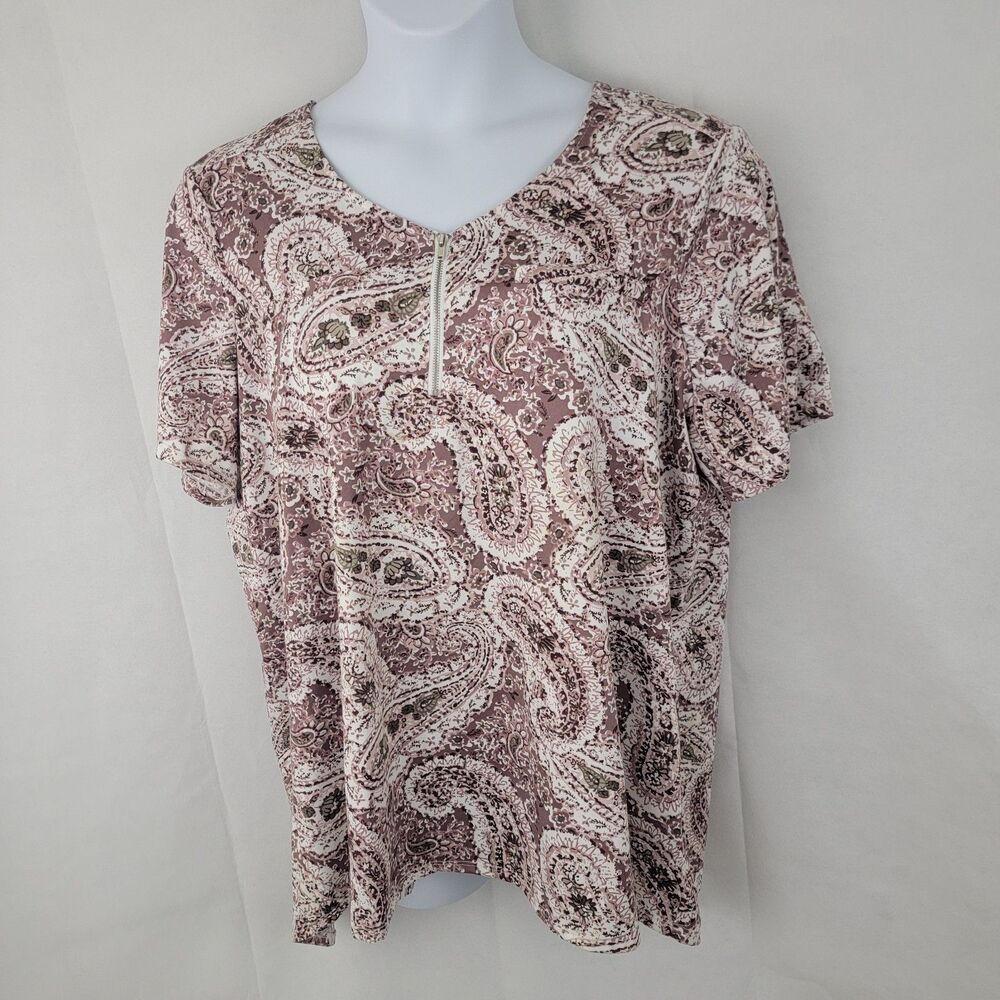 BLUE MOOD Womens Shirt Sz PLUS 3X Stretch Knit Mauve Neutral Paisley Mature Art